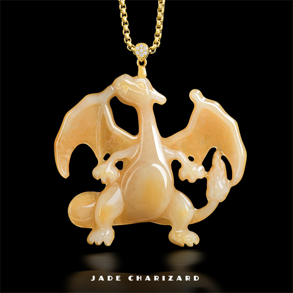 Natural Color Heated Hand Carved Yellow Burmese Jadeite Charizard Pendant,Fire Breathing Dragon,Watery Burma Jadeite Loose Pendants,DIY Jewelry Supplies