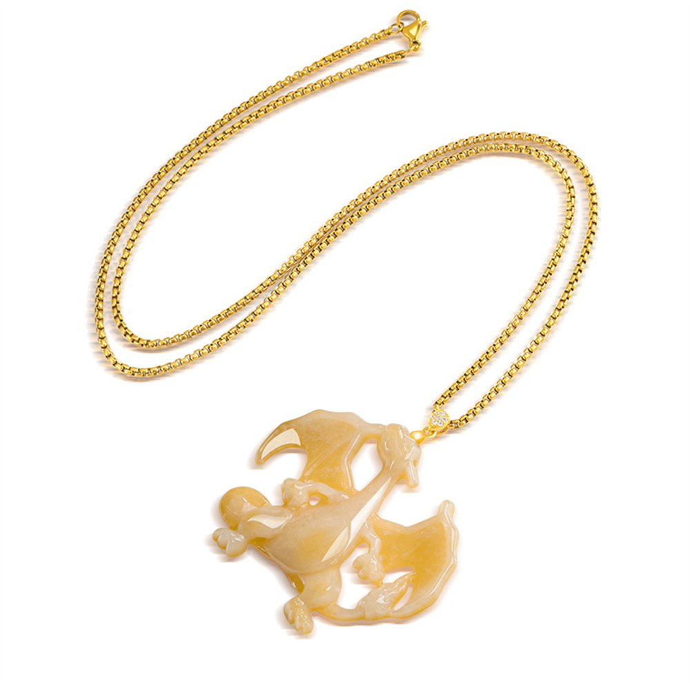Natural Color Heated Hand Carved Yellow Burmese Jadeite Charizard Pendant,Fire Breathing Dragon,Watery Burma Jadeite Loose Pendants,DIY Jewelry Supplies