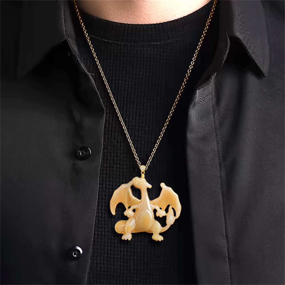 Natural Color Heated Hand Carved Yellow Burmese Jadeite Charizard Pendant,Fire Breathing Dragon,Watery Burma Jadeite Loose Pendants,DIY Jewelry Supplies