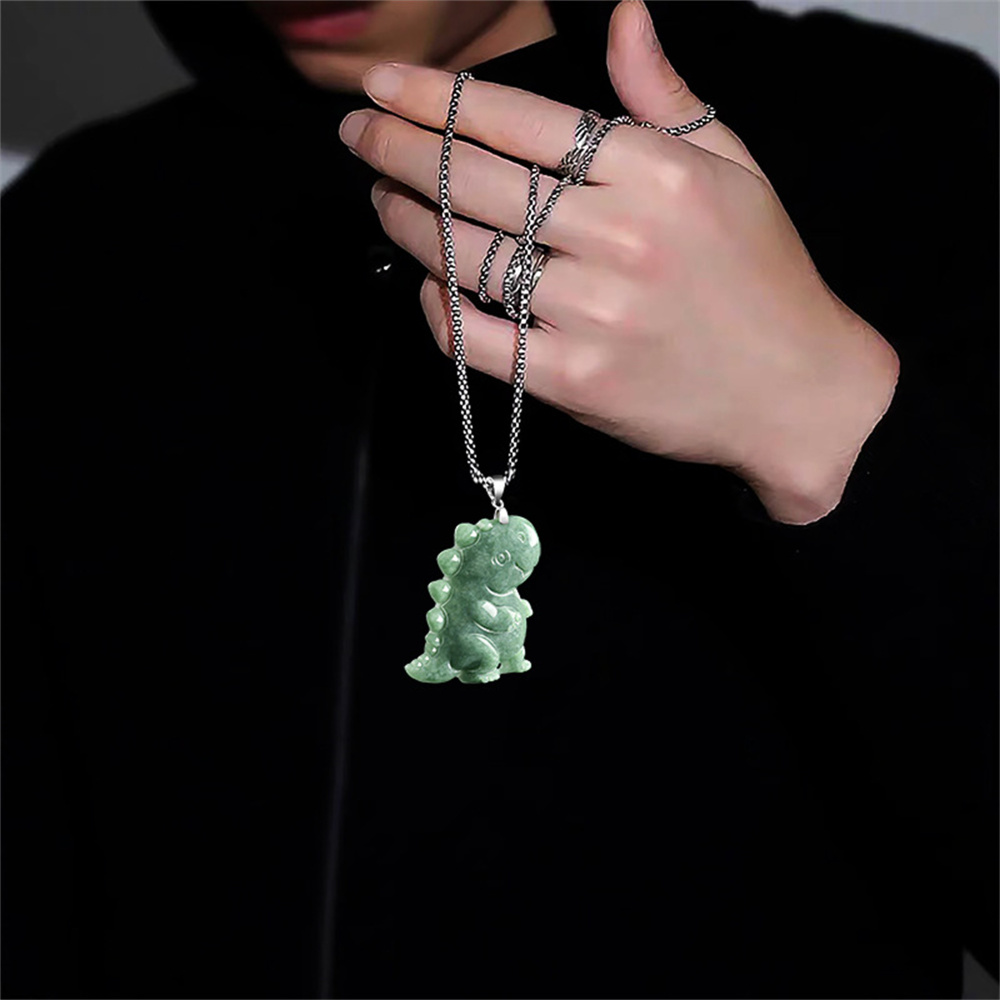 Natural Type A Untreated Bean Green Watery Burmese Jadeite Hand Carved Dinosaur Pendant,Green Burma Jadeite Loose Pendants,DIY Jewelry Supplies