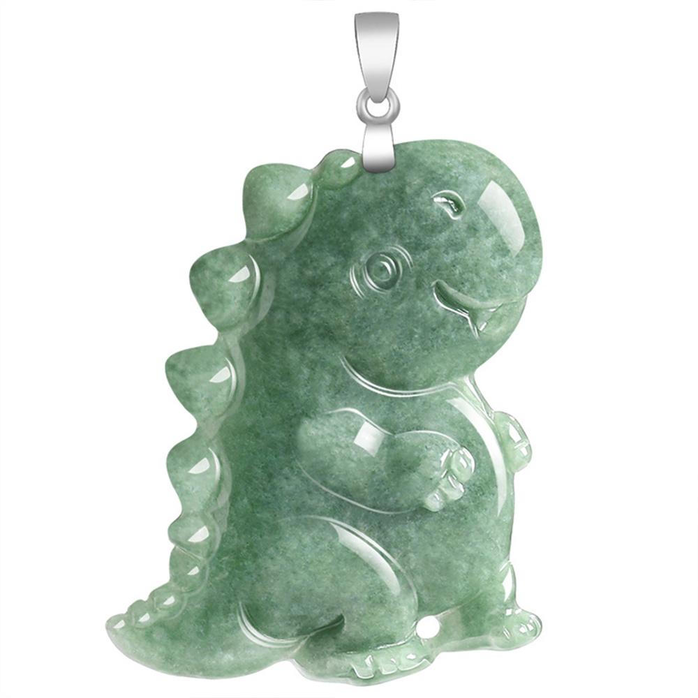 Natural Type A Untreated Bean Green Watery Burmese Jadeite Hand Carved Dinosaur Pendant,Green Burma Jadeite Loose Pendants,DIY Jewelry Supplies