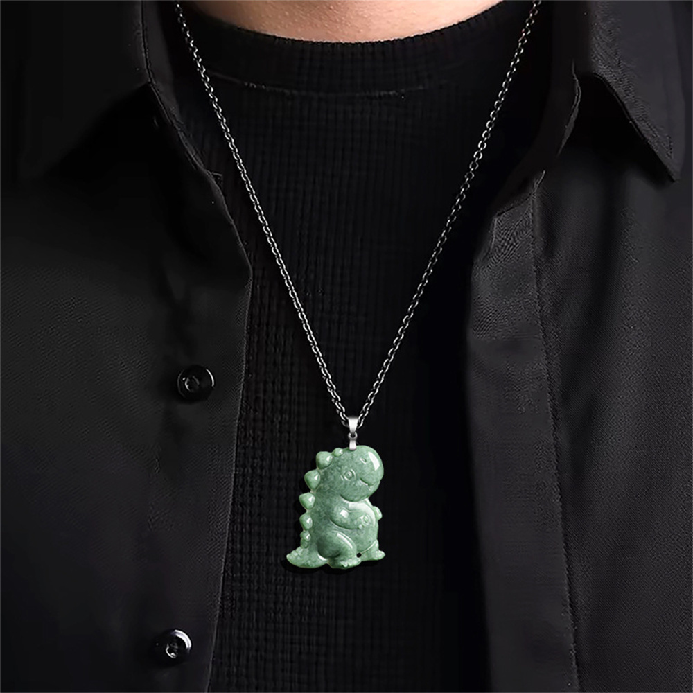 Natural Type A Untreated Bean Green Watery Burmese Jadeite Hand Carved Dinosaur Pendant,Green Burma Jadeite Loose Pendants,DIY Jewelry Supplies