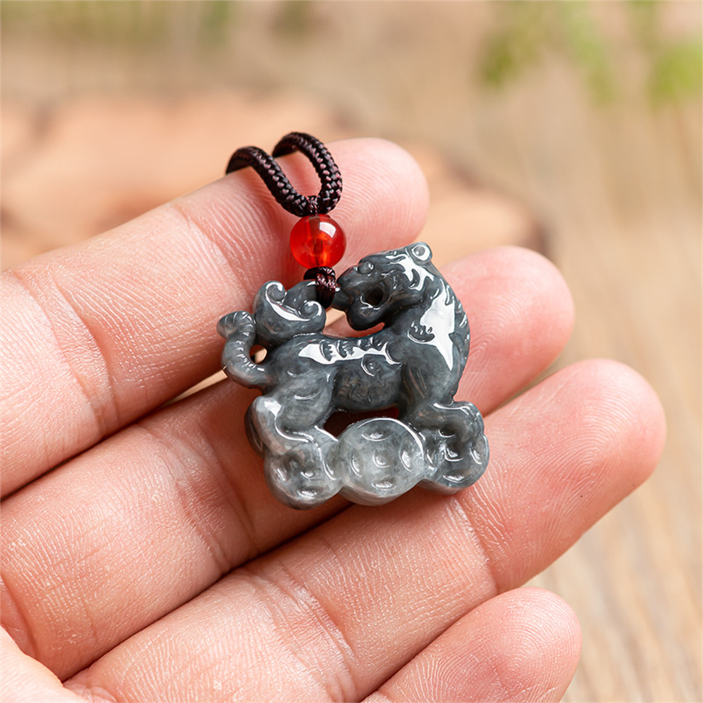 Natural Type A Untreated Black Chicken Species Burmese Jadeite Tiger Pendant,Burma Jadeite Loose Pendant,DIY Jewelry Supplies