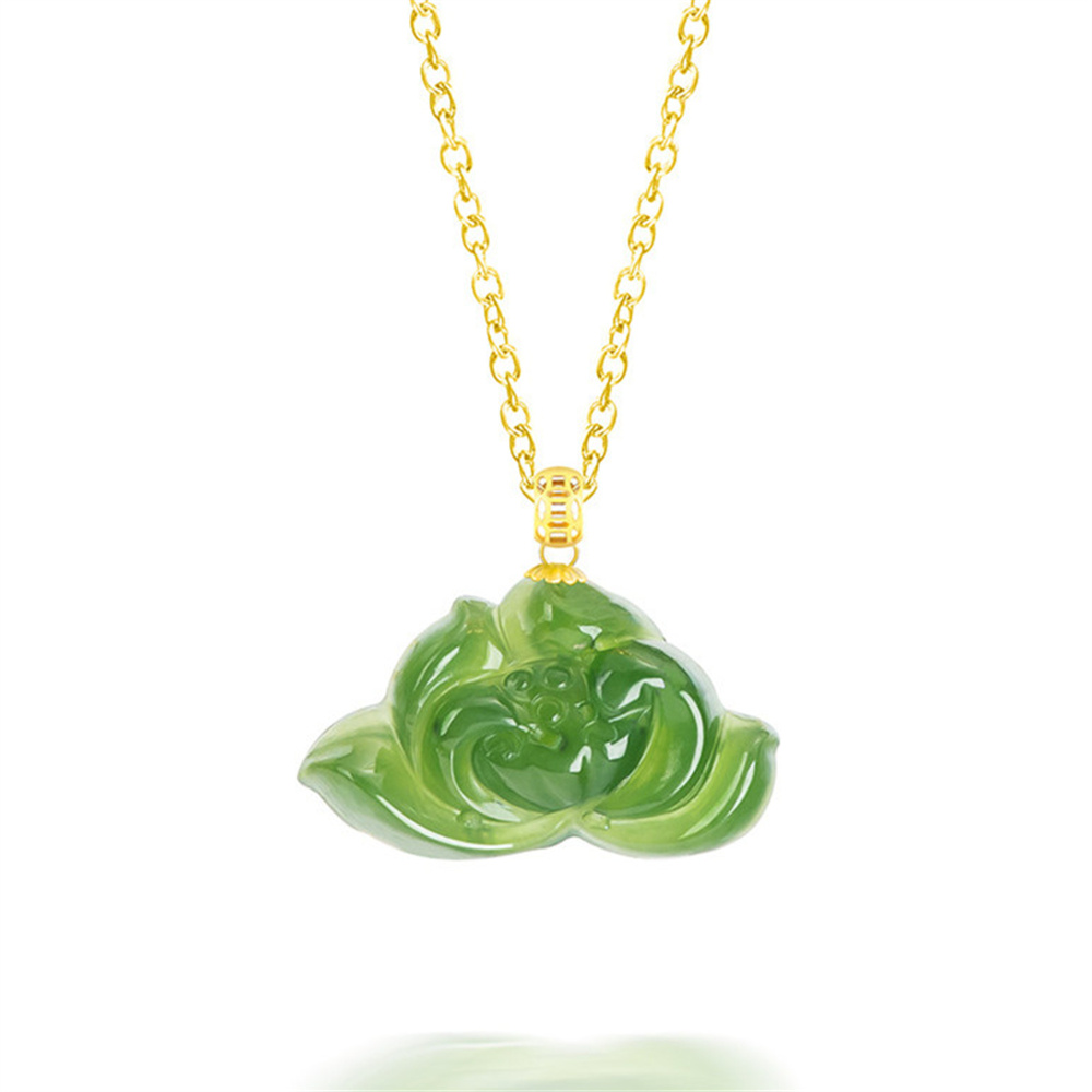 Natural Untreated Green Russian Nephrite Lotus Shaped Pendant,Lotus Pendants,Green Russian Nephrite Jade Loose Pendants,DIY Jewelry Supplies