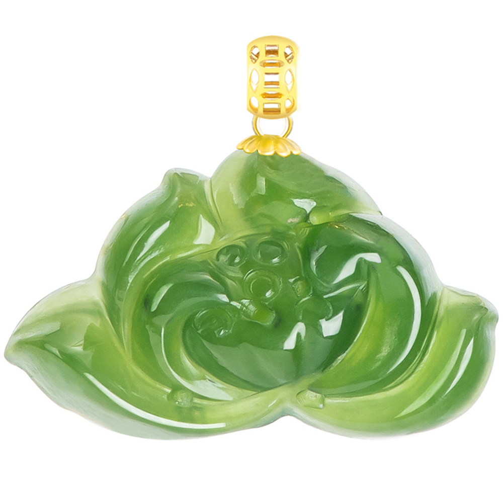 Natural Untreated Green Russian Nephrite Lotus Shaped Pendant,Lotus Pendants,Green Russian Nephrite Jade Loose Pendants,DIY Jewelry Supplies