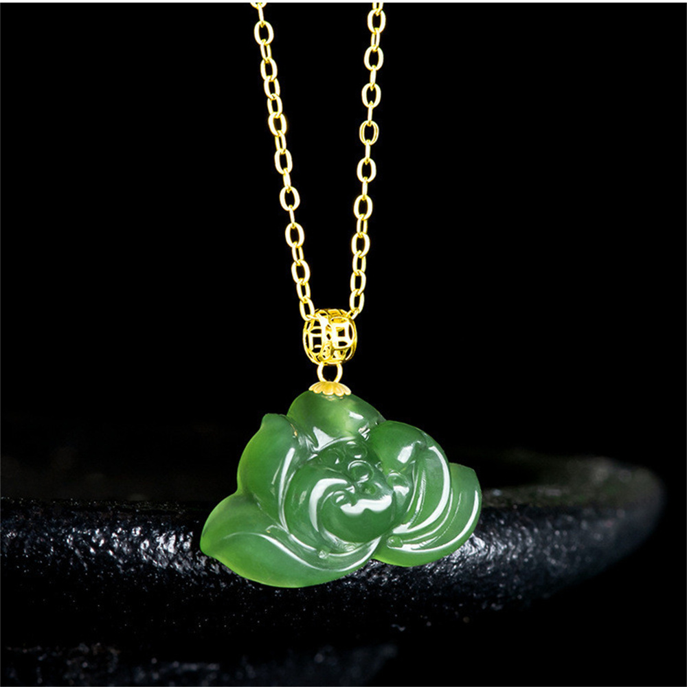 Natural Untreated Green Russian Nephrite Lotus Shaped Pendant,Lotus Pendants,Green Russian Nephrite Jade Loose Pendants,DIY Jewelry Supplies