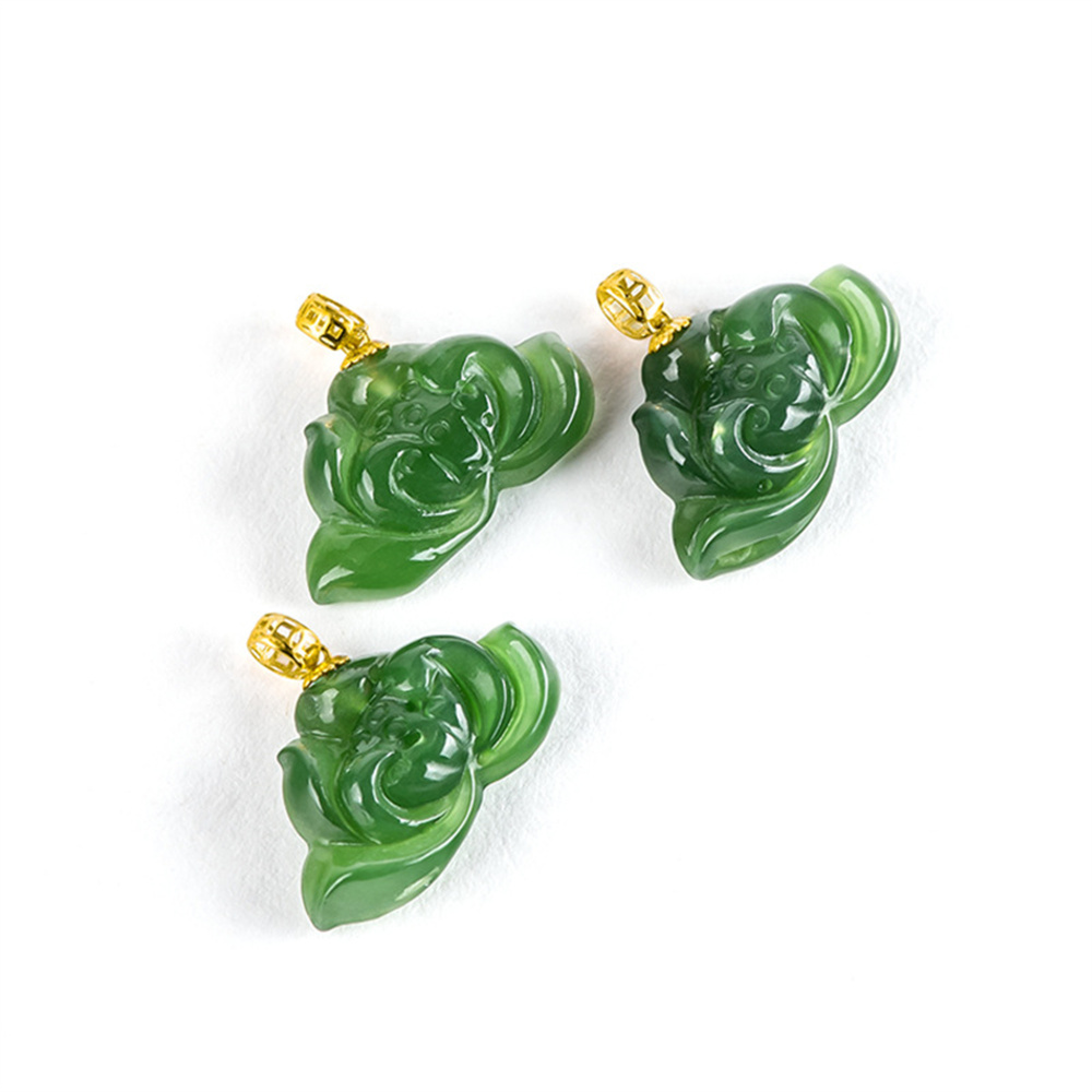 Natural Untreated Green Russian Nephrite Lotus Shaped Pendant,Lotus Pendants,Green Russian Nephrite Jade Loose Pendants,DIY Jewelry Supplies