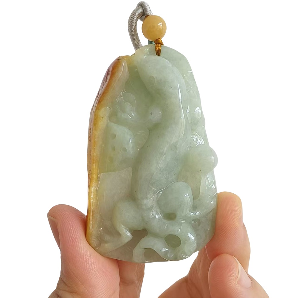 Unique Certificated Natural Type A Untreated Yellow Green Watery Burmese Jadeite Irregular Pendant With Gecko Carved,Amulet Pendant,DIY Jewelry Supplies