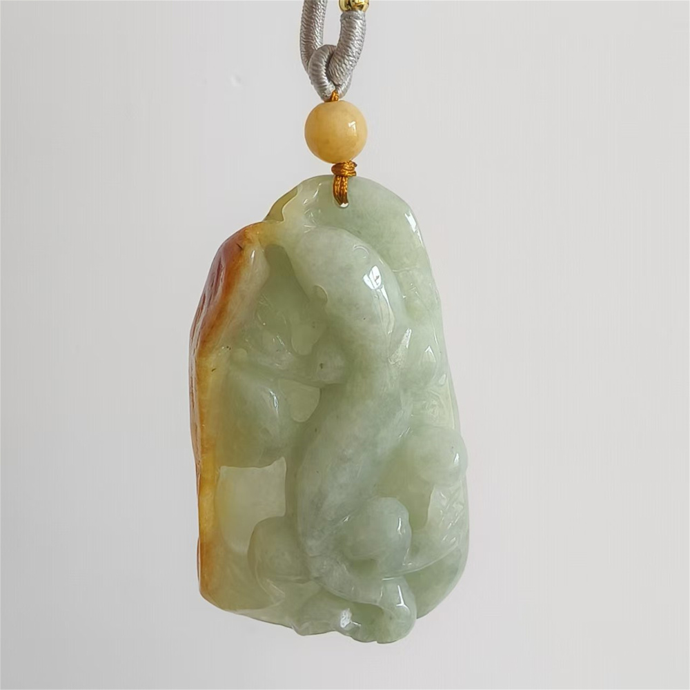 Unique Certificated Natural Type A Untreated Yellow Green Watery Burmese Jadeite Irregular Pendant With Gecko Carved,Amulet Pendant,DIY Jewelry Supplies