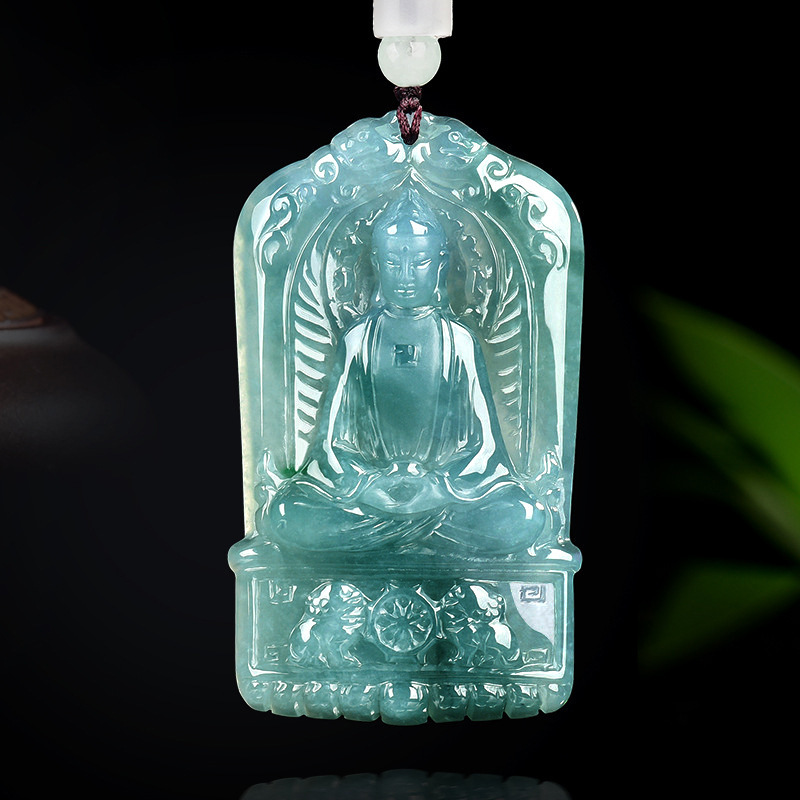 Natural Type A Untreated Blue Watery Guatemalan Jadeite Irregular Pendant With Buddha Carved,Amulet Pendant,DIY Jewelry Supplies