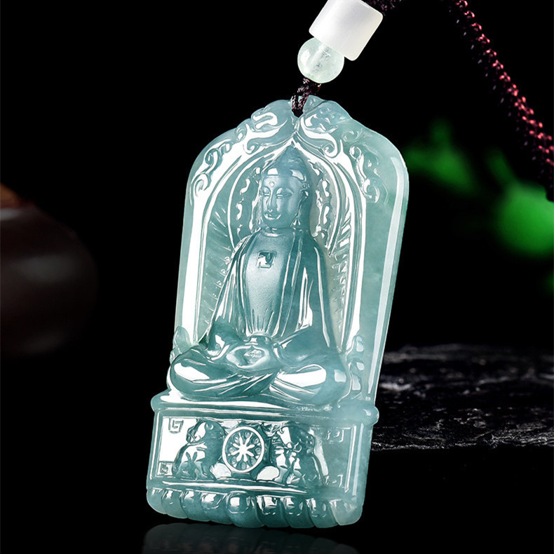 Natural Type A Untreated Blue Watery Guatemalan Jadeite Irregular Pendant With Buddha Carved,Amulet Pendant,DIY Jewelry Supplies