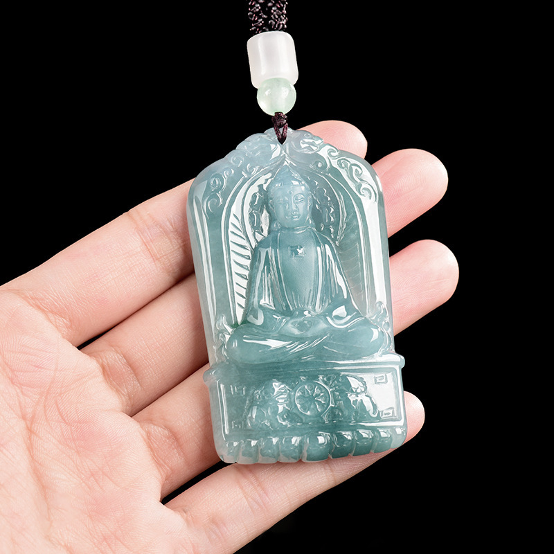 Natural Type A Untreated Blue Watery Guatemalan Jadeite Irregular Pendant With Buddha Carved,Amulet Pendant,DIY Jewelry Supplies