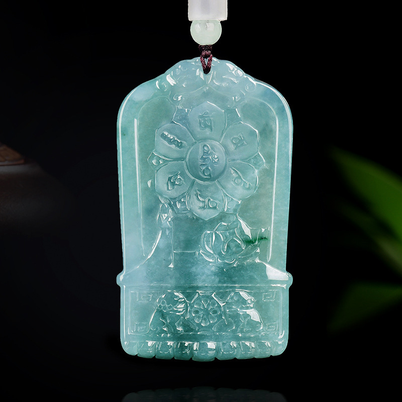 Natural Type A Untreated Blue Watery Guatemalan Jadeite Irregular Pendant With Buddha Carved,Amulet Pendant,DIY Jewelry Supplies