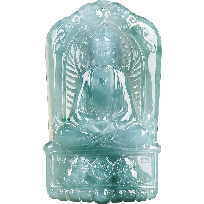 Natural Type A Untreated Blue Watery Guatemalan Jadeite Irregular Pendant With Buddha Carved,Amulet Pendant,DIY Jewelry Supplies