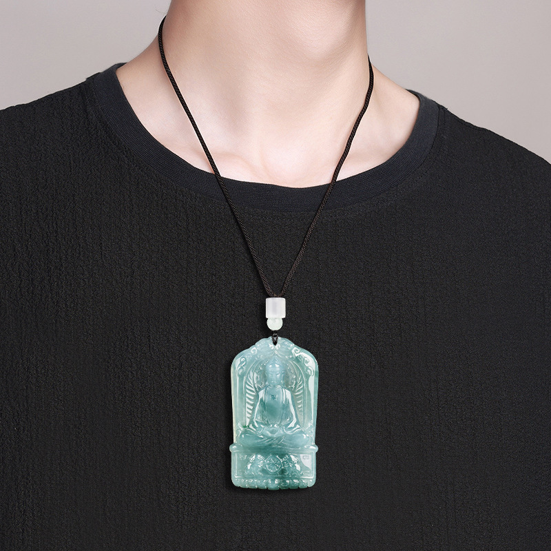 Natural Type A Untreated Blue Watery Guatemalan Jadeite Irregular Pendant With Buddha Carved,Amulet Pendant,DIY Jewelry Supplies