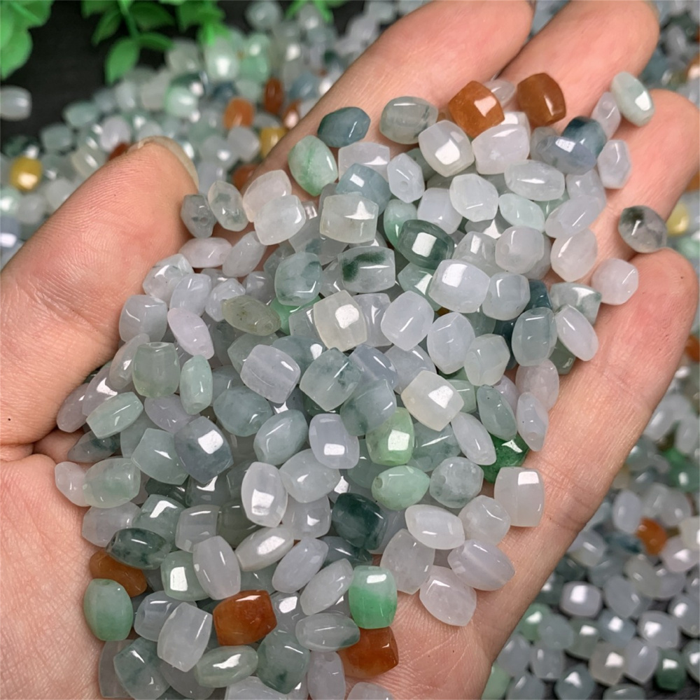 5Pcs Natural Type A Untreated Icy Waxy Green White With Yellow Burmese Jadeite Rectangle Beads,Burma Jadeite Loose Beads,DIY Jewelry Supplies
