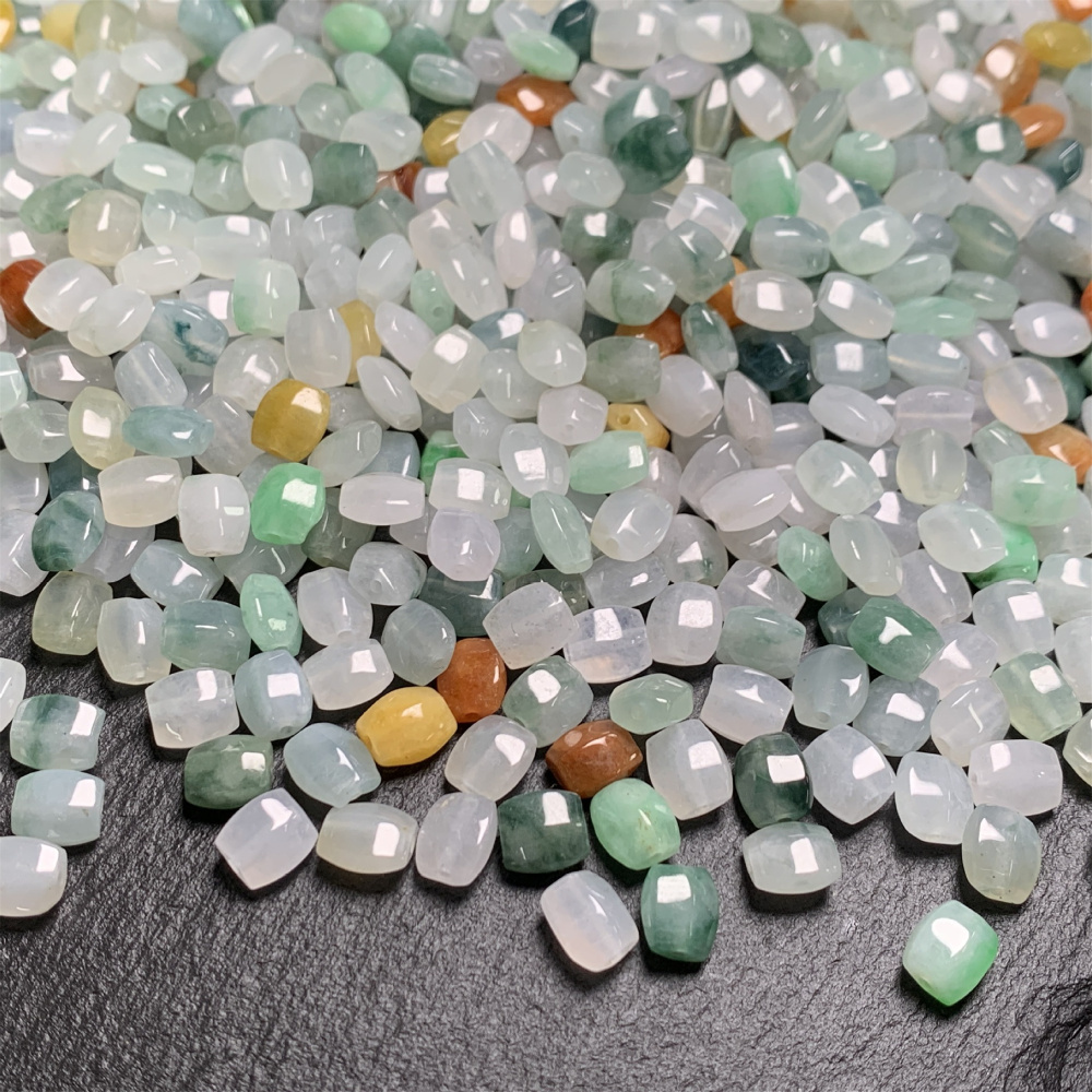 5Pcs Natural Type A Untreated Icy Waxy Green White With Yellow Burmese Jadeite Rectangle Beads,Burma Jadeite Loose Beads,DIY Jewelry Supplies