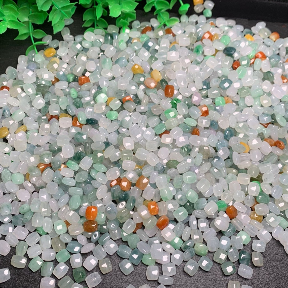 5Pcs Natural Type A Untreated Icy Waxy Green White With Yellow Burmese Jadeite Rectangle Beads,Burma Jadeite Loose Beads,DIY Jewelry Supplies