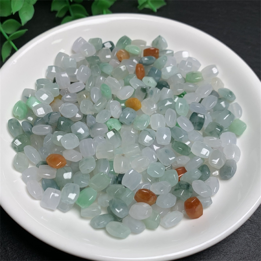 5Pcs Natural Type A Untreated Icy Waxy Green White With Yellow Burmese Jadeite Rectangle Beads,Burma Jadeite Loose Beads,DIY Jewelry Supplies