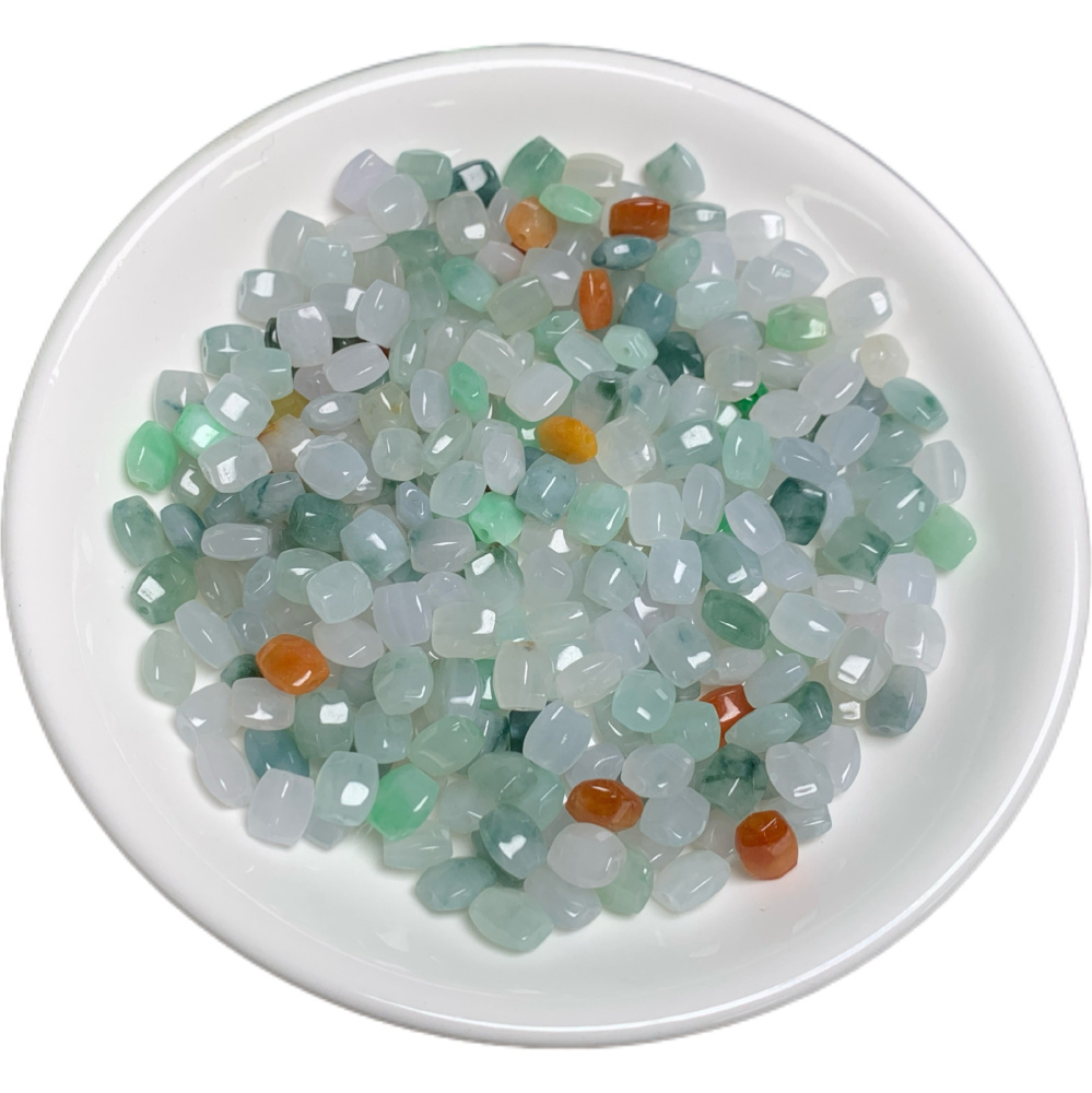 5Pcs Natural Type A Untreated Icy Waxy Green White With Yellow Burmese Jadeite Rectangle Beads,Burma Jadeite Loose Beads,DIY Jewelry Supplies