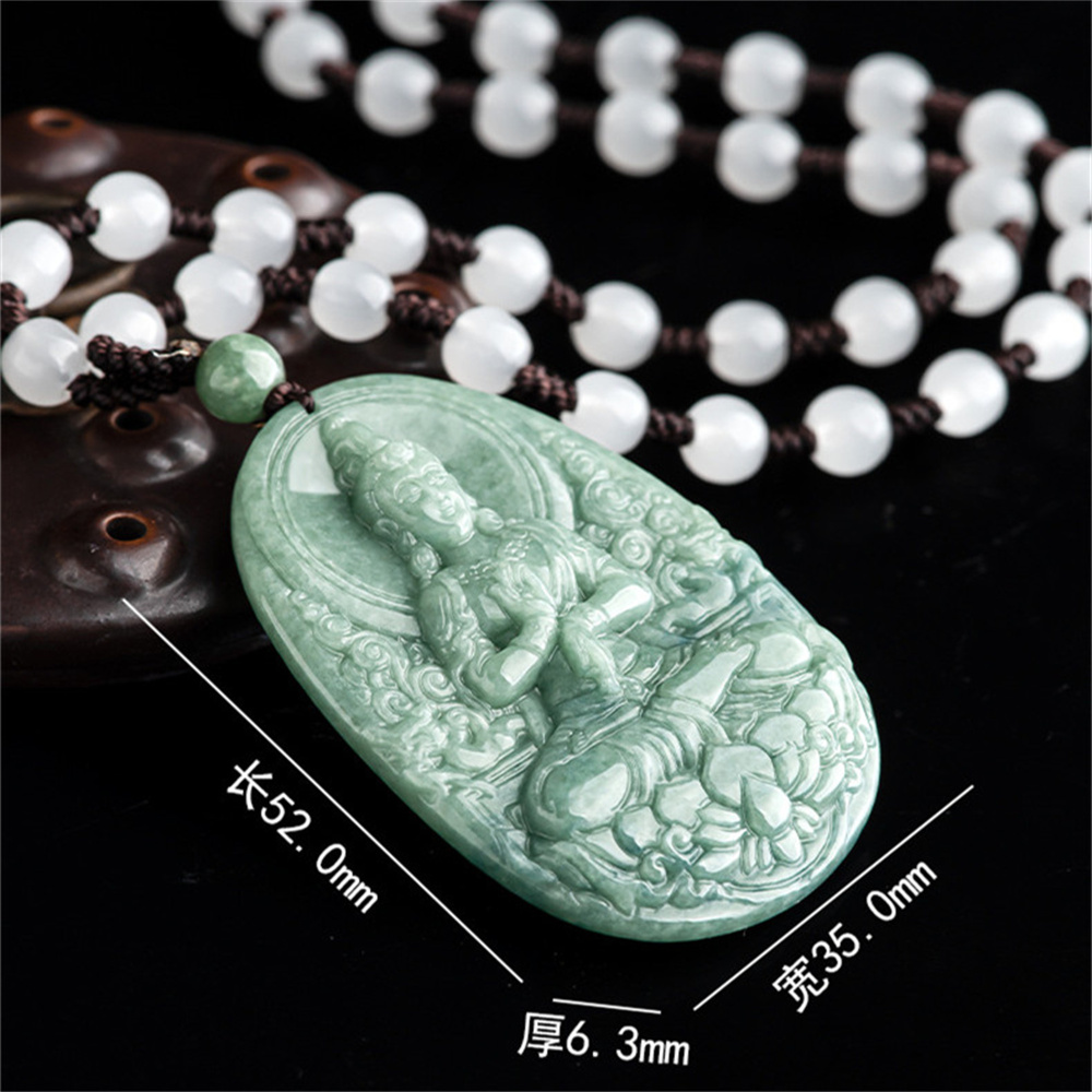 Natural Type A Untreated Bean Green Watery Burmese Jadeite Hand Carved Guanyin Pendant With Lotus Carved,Amulet Pendant,DIY Jewelry Supplies