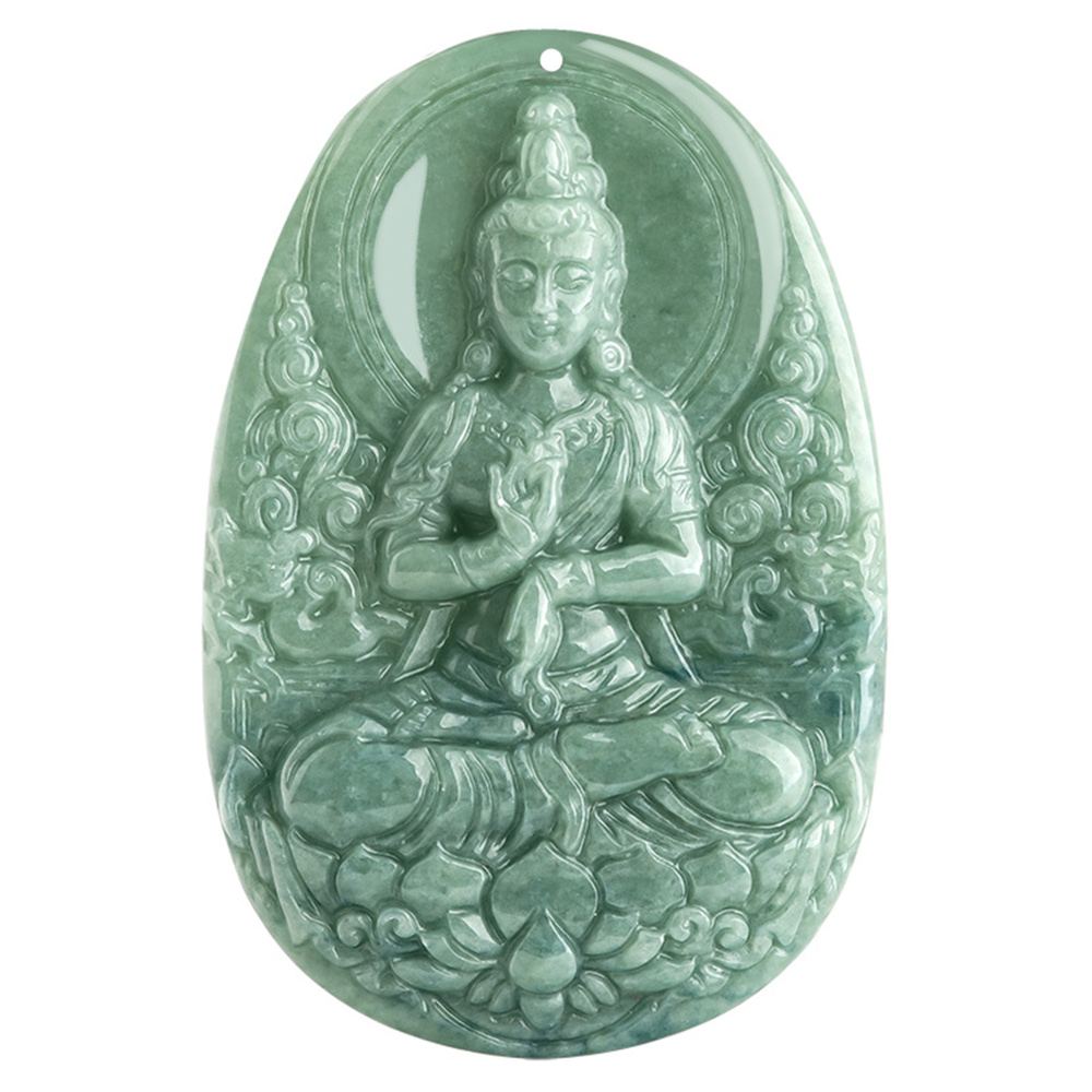Natural Type A Untreated Bean Green Watery Burmese Jadeite Hand Carved Guanyin Pendant With Lotus Carved,Amulet Pendant,DIY Jewelry Supplies