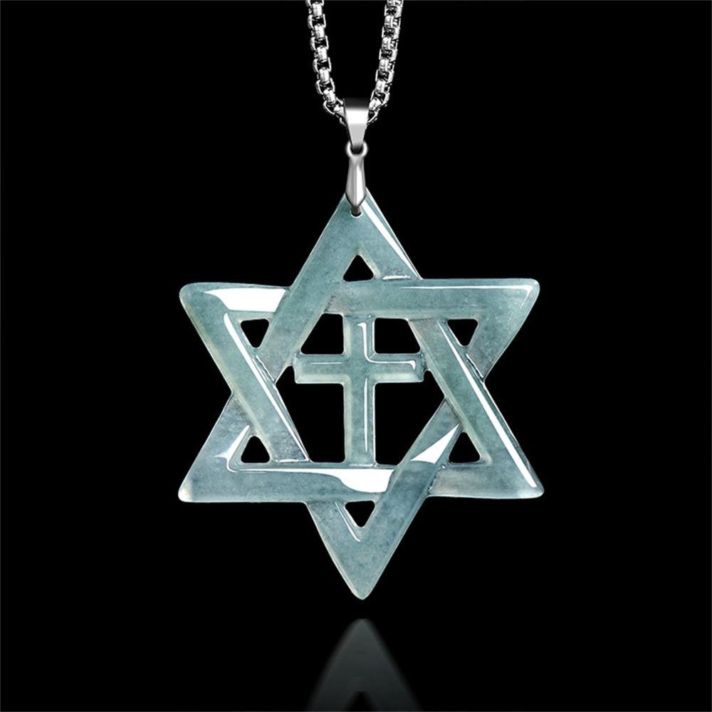 Natural Type A Untreated Blue Watery Guatemalan Jadeite Filigree Star Of David Pendant With Cross Carved,DIY Jewelry Supplies