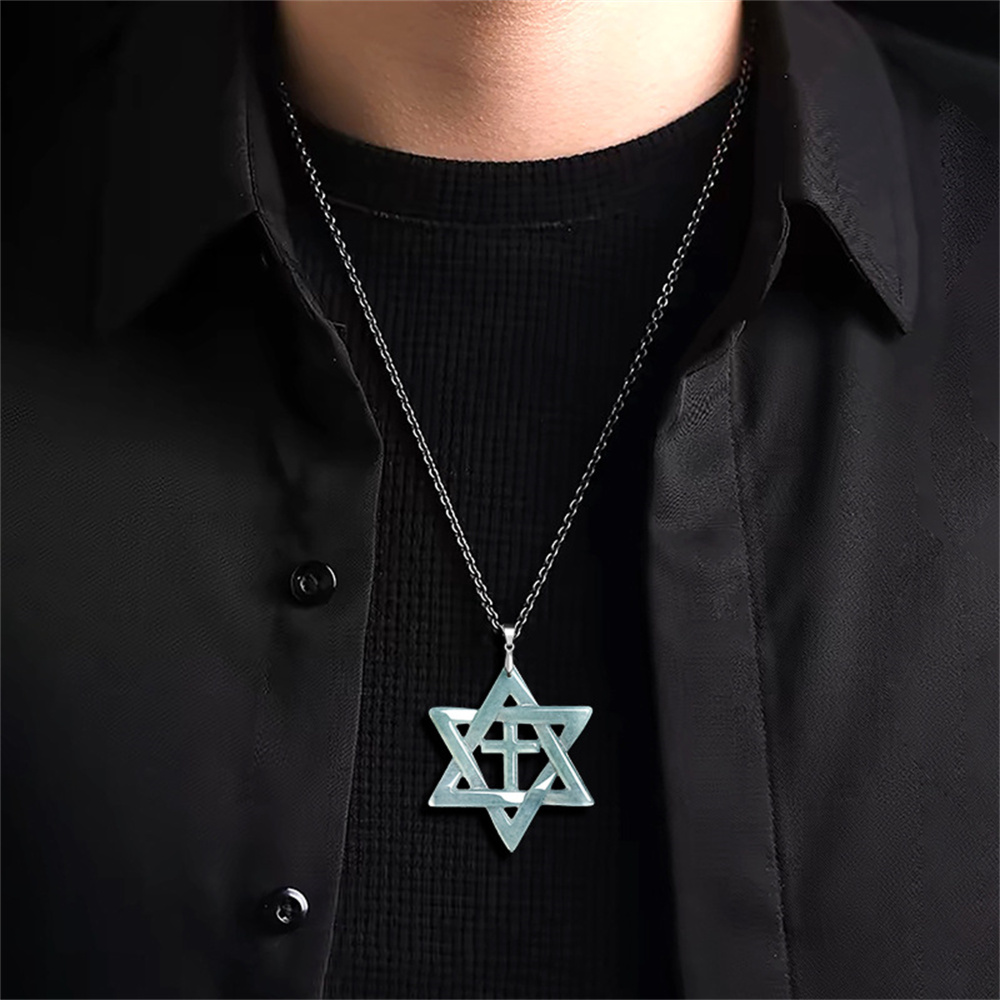 Natural Type A Untreated Blue Watery Guatemalan Jadeite Filigree Star Of David Pendant With Cross Carved,DIY Jewelry Supplies