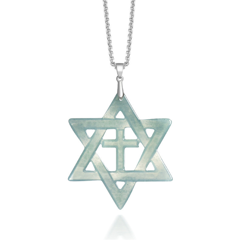 Natural Type A Untreated Blue Watery Guatemalan Jadeite Filigree Star Of David Pendant With Cross Carved,DIY Jewelry Supplies