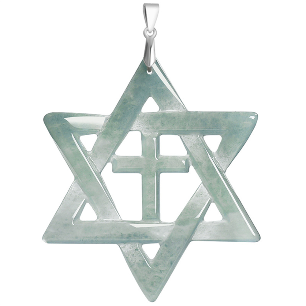 Natural Type A Untreated Blue Watery Guatemalan Jadeite Filigree Star Of David Pendant With Cross Carved,DIY Jewelry Supplies