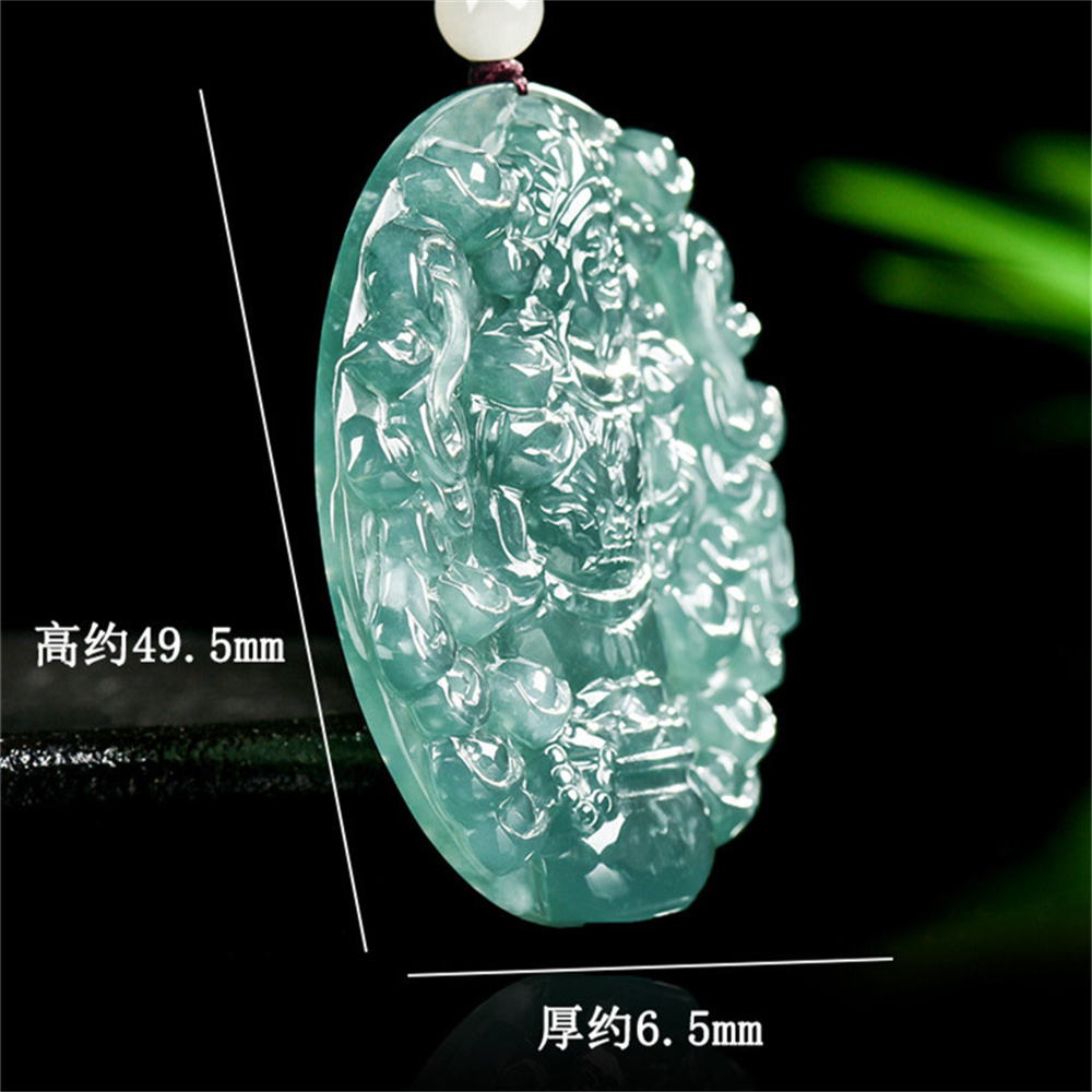 Natural Type A Untreated Blue Watery Guatemalan Jadeite Round Pendant With God of Wealth And Ingot Carved,Amulet Pendant,DIY Jewelry Supplies
