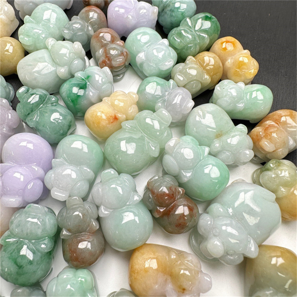 1Pc Natural Type A Untreated Waxy White Green Yellow Burmese Jadeite 3D Pig Pendant,Chinese zodiac,DIY Jewelry Supplies