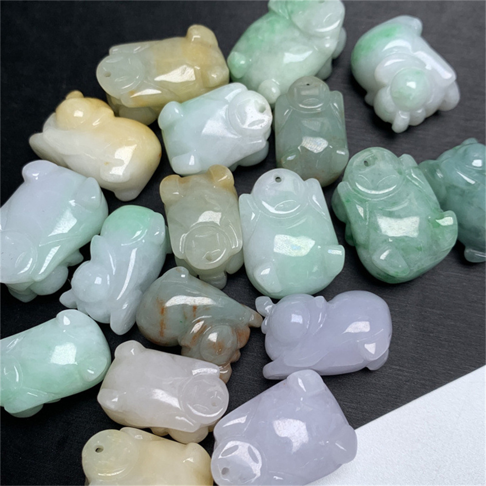 1Pc Natural Type A Untreated Waxy White Green Yellow Burmese Jadeite 3D Pig Pendant,Chinese zodiac,DIY Jewelry Supplies