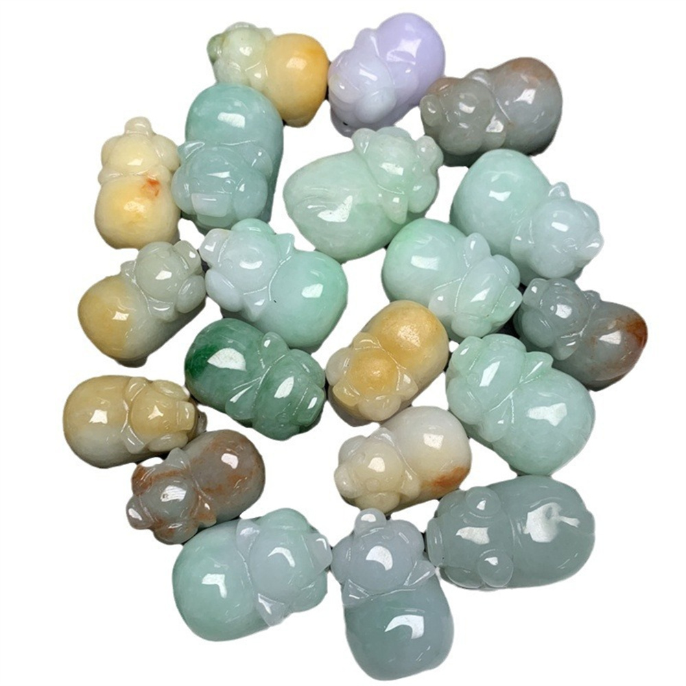 1Pc Natural Type A Untreated Waxy White Green Yellow Burmese Jadeite 3D Pig Pendant,Chinese zodiac,DIY Jewelry Supplies