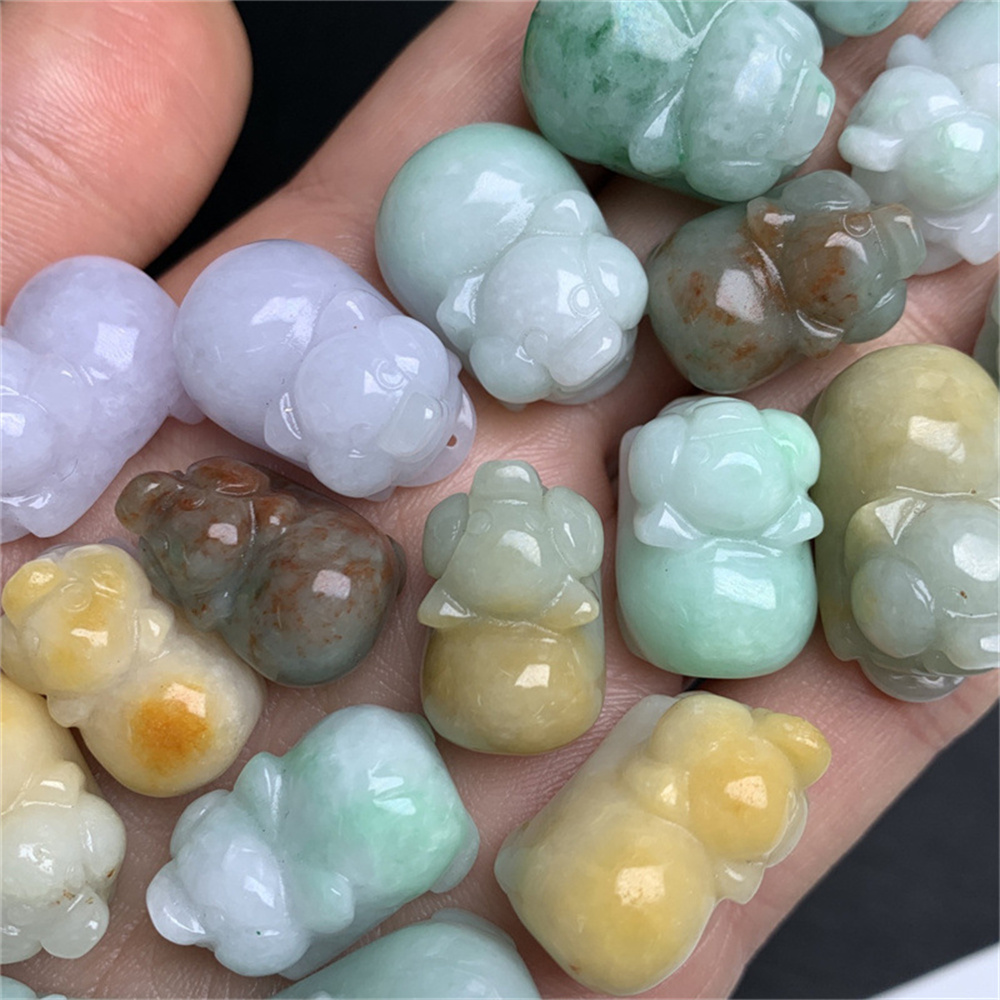 1Pc Natural Type A Untreated Waxy White Green Yellow Burmese Jadeite 3D Pig Pendant,Chinese zodiac,DIY Jewelry Supplies