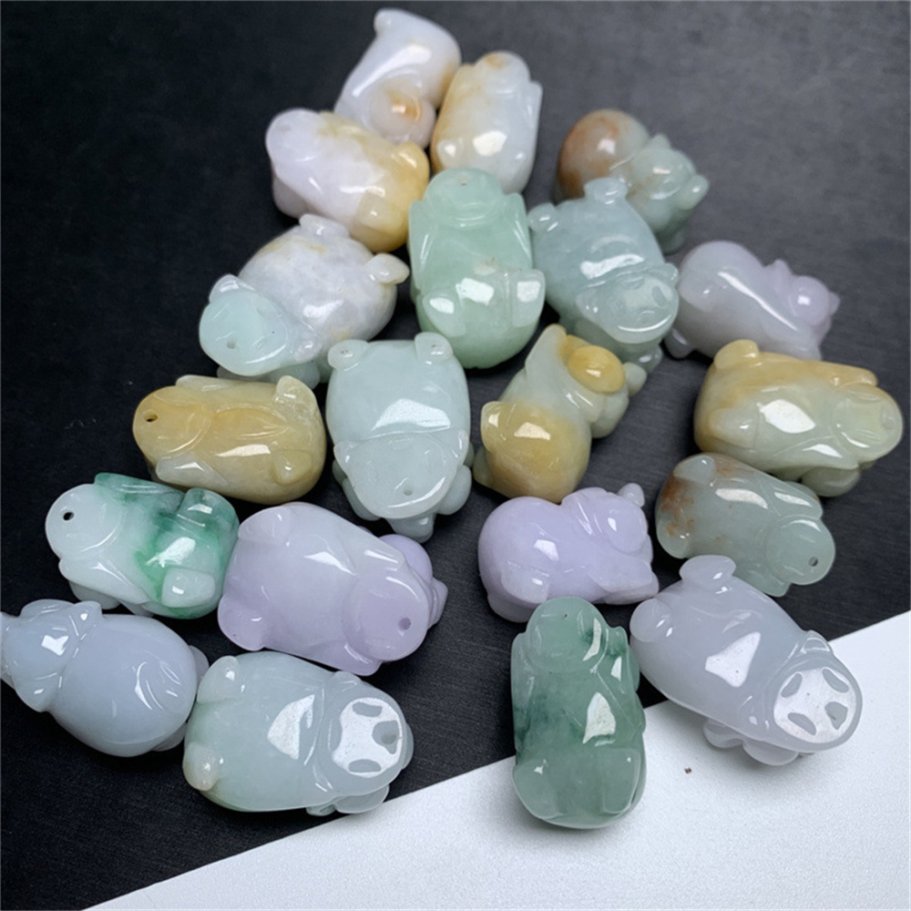 1Pc Natural Type A Untreated Waxy White Green Yellow Burmese Jadeite 3D Pig Pendant,Chinese zodiac,DIY Jewelry Supplies