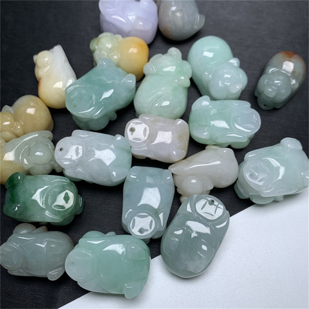 1Pc Natural Type A Untreated Waxy White Green Yellow Burmese Jadeite 3D Pig Pendant,Chinese zodiac,DIY Jewelry Supplies