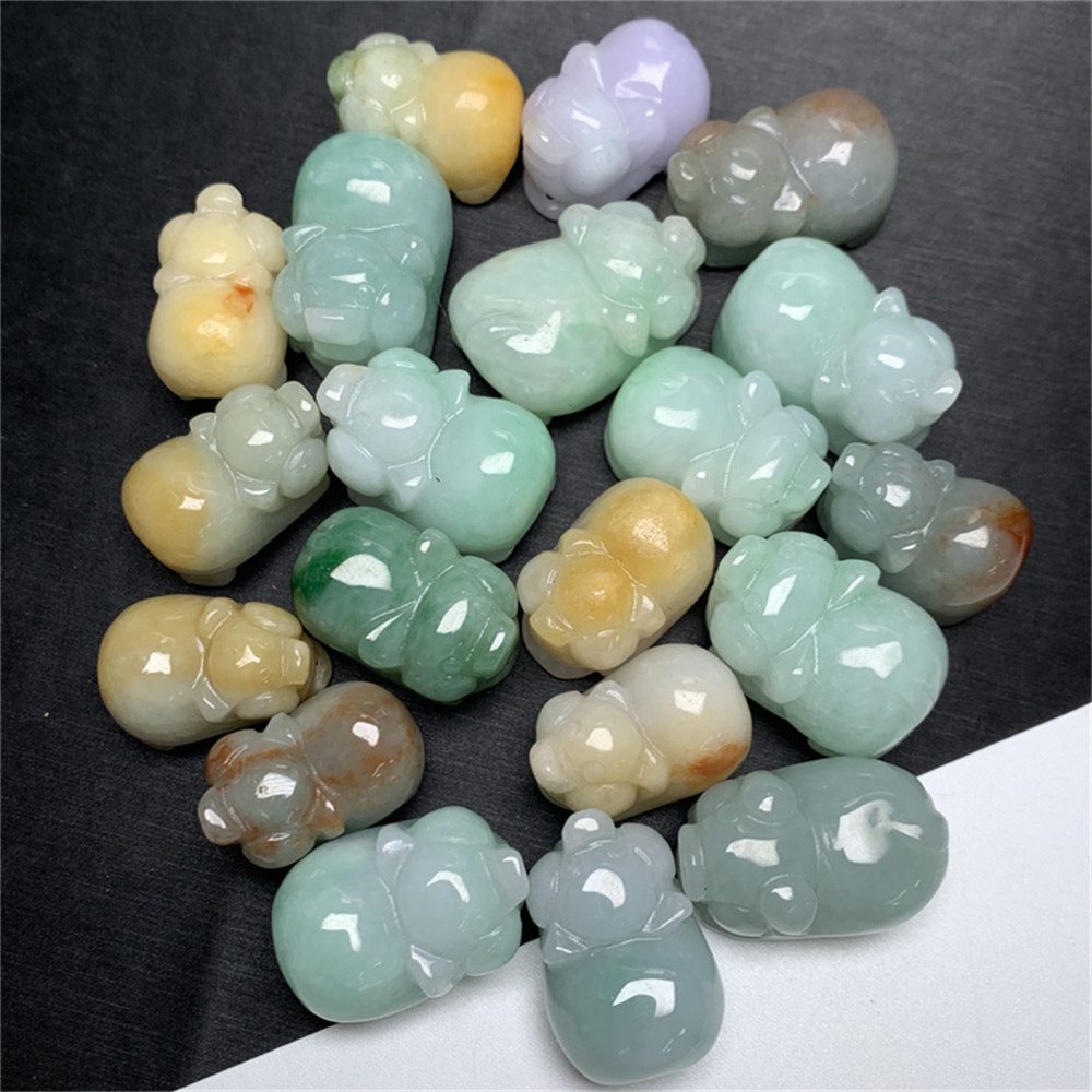 1Pc Natural Type A Untreated Waxy White Green Yellow Burmese Jadeite 3D Pig Pendant,Chinese zodiac,DIY Jewelry Supplies