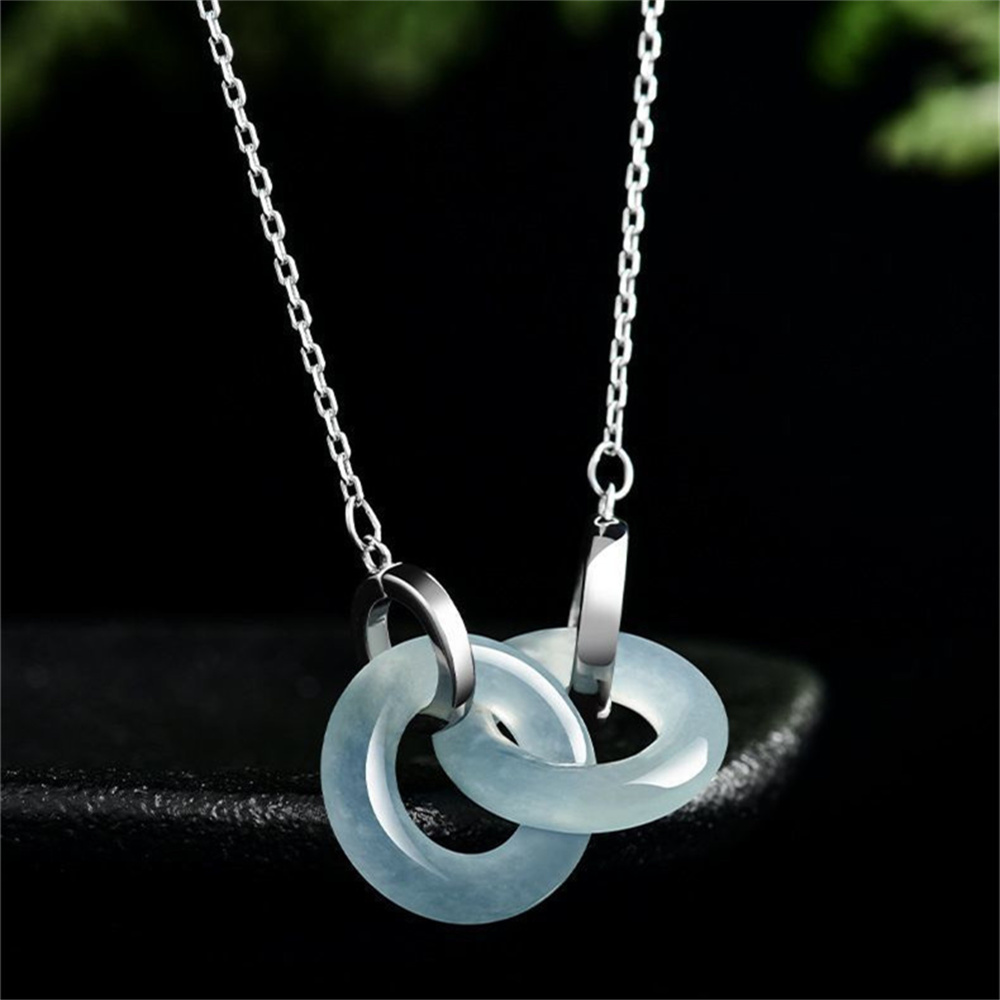 Natural Type A Untreated Icy Waxy Blue Watery Guatemalan Jadeite Double Links Pendant,Blue Guatemala Jadeite Loose Pendant,DIY Jewelry Supplies