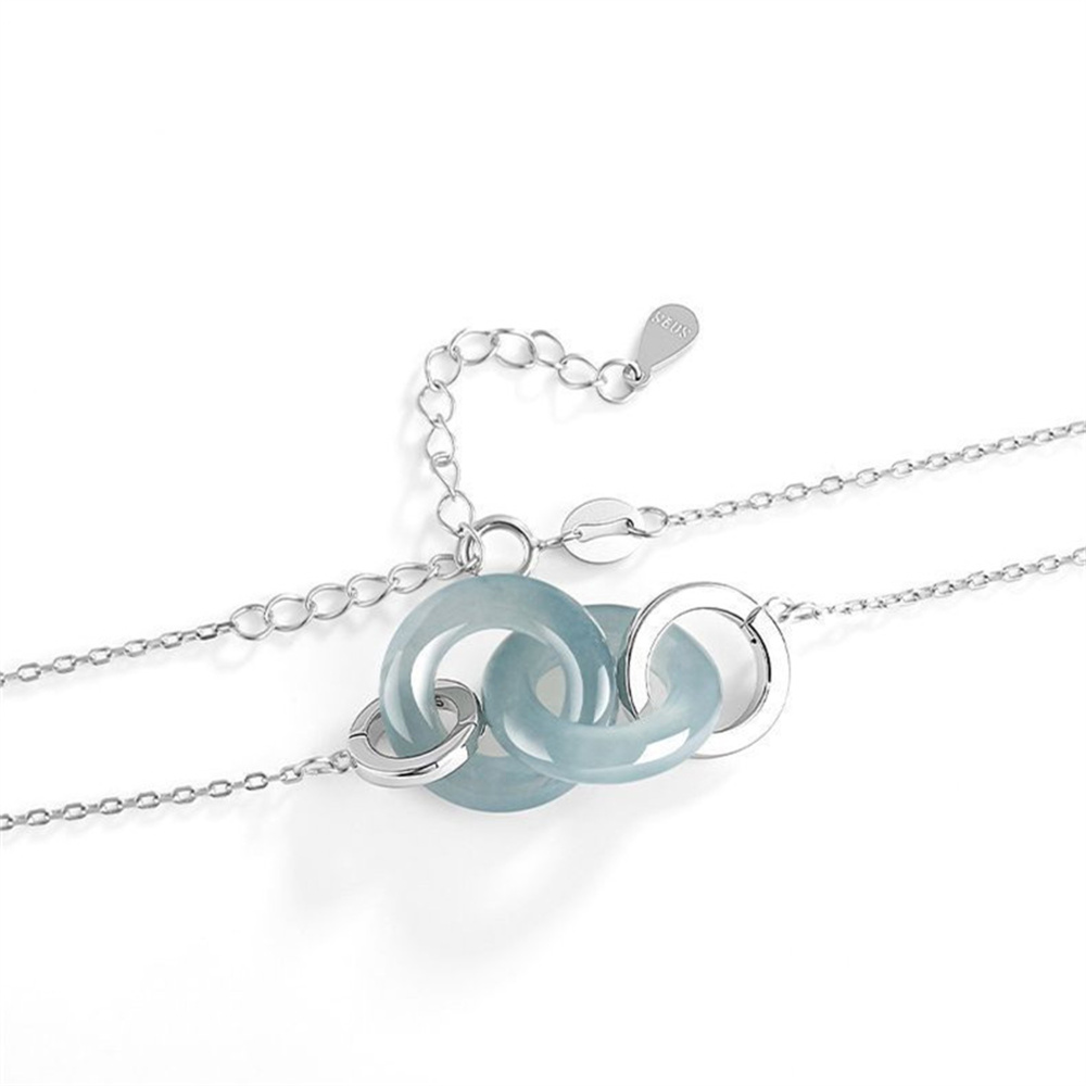 Natural Type A Untreated Icy Waxy Blue Watery Guatemalan Jadeite Double Links Pendant,Blue Guatemala Jadeite Loose Pendant,DIY Jewelry Supplies