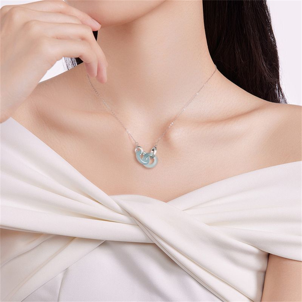 Natural Type A Untreated Icy Waxy Blue Watery Guatemalan Jadeite Double Links Pendant,Blue Guatemala Jadeite Loose Pendant,DIY Jewelry Supplies