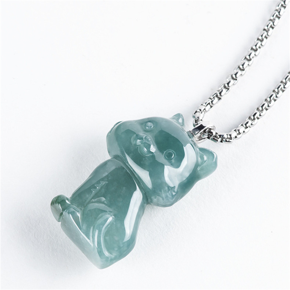 Natural Type A Untreated Icy Waxy Blue Watery Guatemalan Jadeite 3D Cat Pendant,Blue Guatemala Jadeite Loose Pendant,DIY Jewelry Supplies