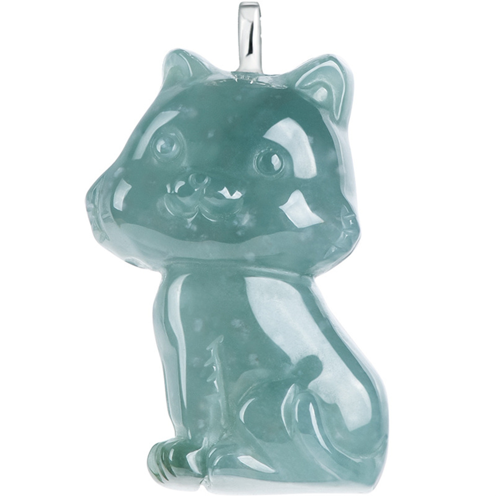 Natural Type A Untreated Icy Waxy Blue Watery Guatemalan Jadeite 3D Cat Pendant,Blue Guatemala Jadeite Loose Pendant,DIY Jewelry Supplies