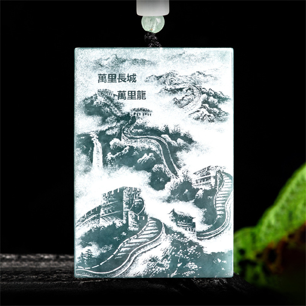 Natural Type A Untreated Blue Watery Guatemalan Jadeite Rectangle Pendant With Dragon Pattern,Amulet Pendant,DIY Jewelry Supplies