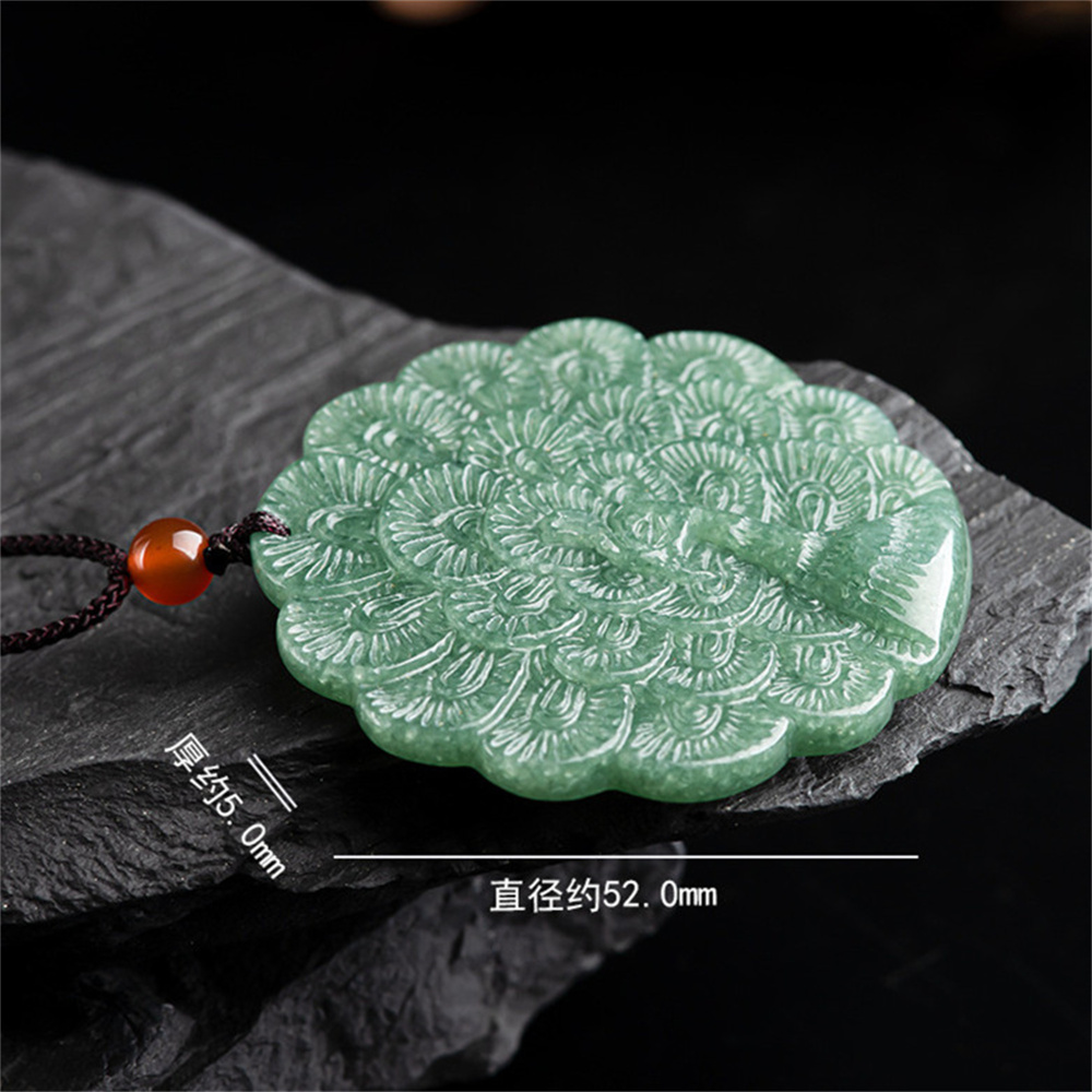 Natural Type A Untreated Bean Green Watery Burmese Jadeite Round Pendant With Peacock Carved,Green Jadeite Pendant,DIY Jewelry Supplies