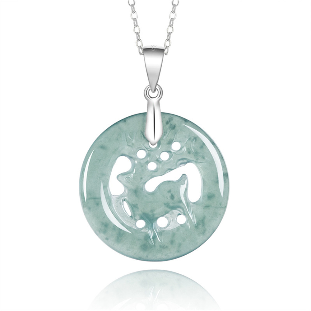 Natural Type A Untreated Icy Blue Watery Guatemalan Jadeite Filigree Round Pendant With Deer Carved,Blue Guatemala Jadeite Loose Pendant,DIY Jewelry Supplies