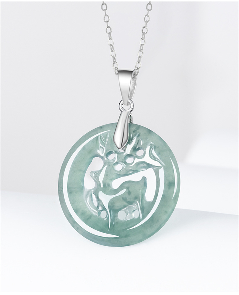 Natural Type A Untreated Icy Blue Watery Guatemalan Jadeite Filigree Round Pendant With Deer Carved,Blue Guatemala Jadeite Loose Pendant,DIY Jewelry Supplies