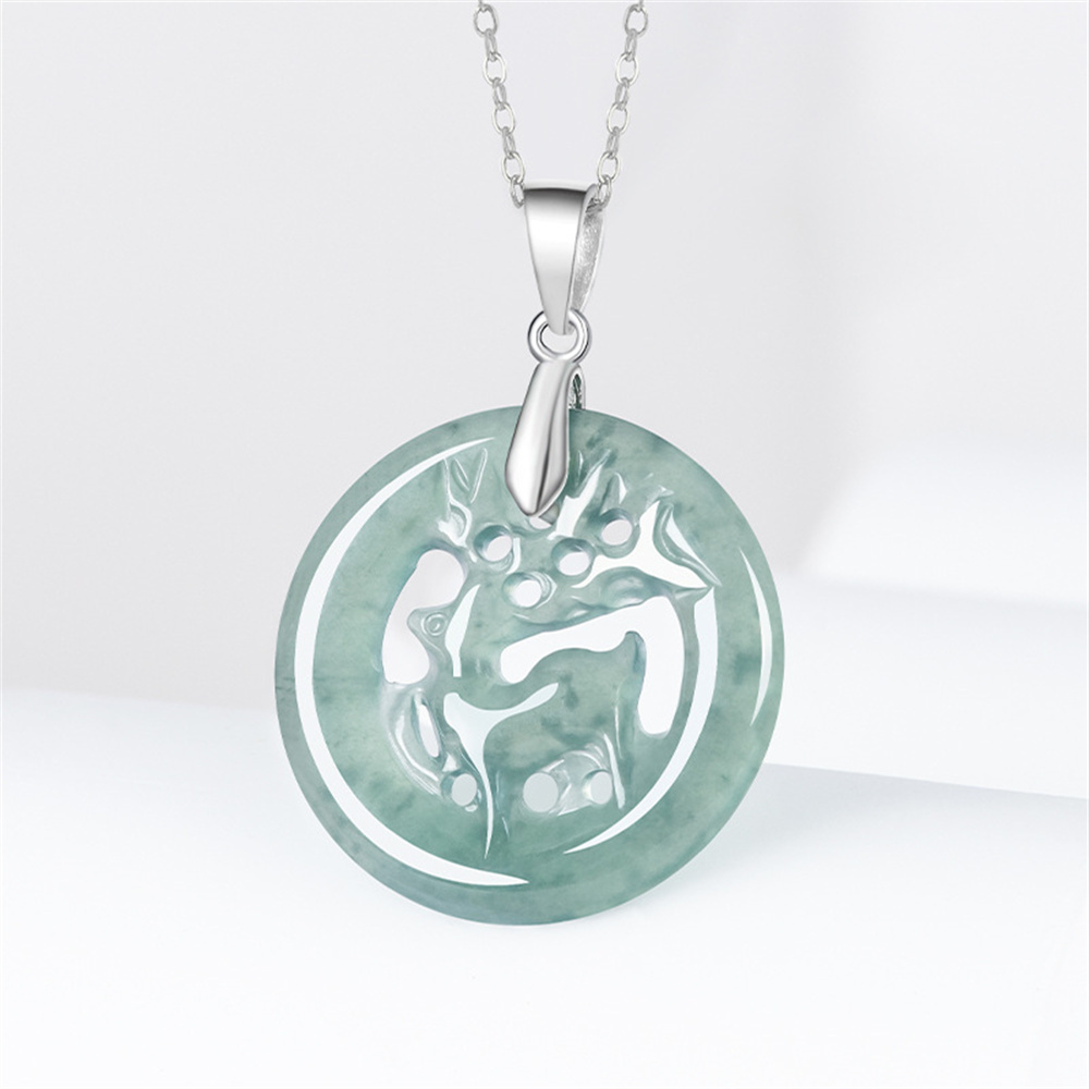 Natural Type A Untreated Icy Blue Watery Guatemalan Jadeite Filigree Round Pendant With Deer Carved,Blue Guatemala Jadeite Loose Pendant,DIY Jewelry Supplies