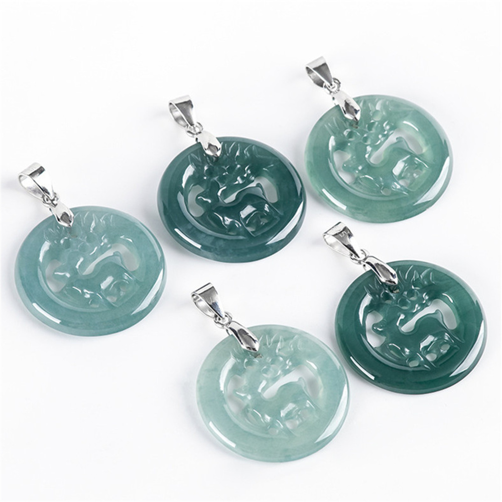 Natural Type A Untreated Icy Blue Watery Guatemalan Jadeite Filigree Round Pendant With Deer Carved,Blue Guatemala Jadeite Loose Pendant,DIY Jewelry Supplies