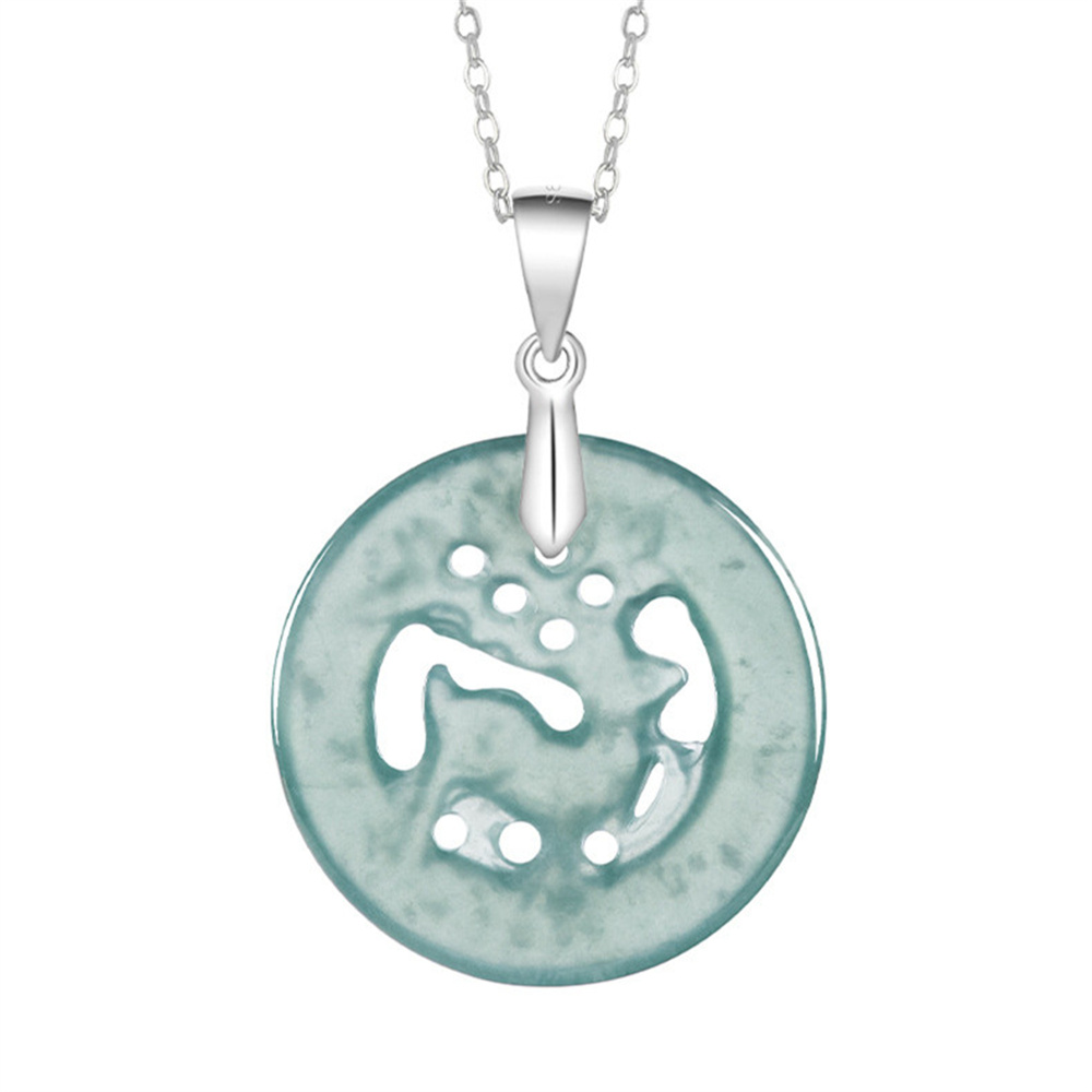 Natural Type A Untreated Icy Blue Watery Guatemalan Jadeite Filigree Round Pendant With Deer Carved,Blue Guatemala Jadeite Loose Pendant,DIY Jewelry Supplies